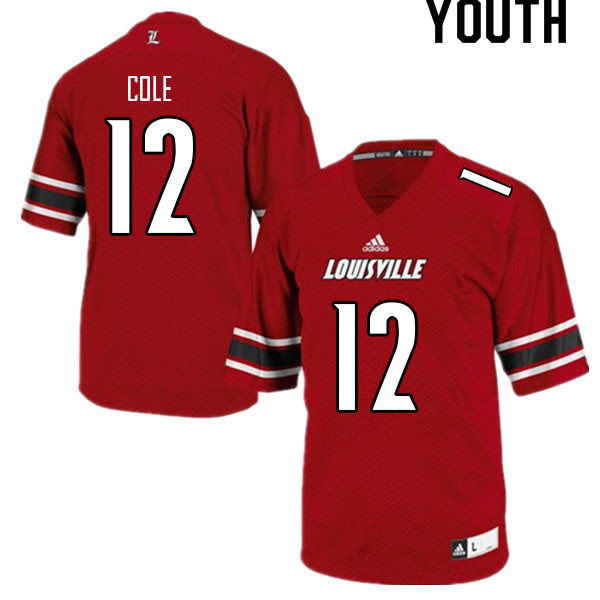 Youth #12 Qwynnterrio Cole Louisville Cardinals College Football Jerseys Sale-Red